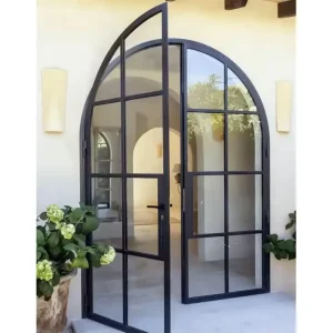 Crittal Style Solid Steel External Windows and Doors Arched Glass Door Customized Design Steel French Door