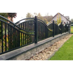 Curved Wave Top Wrought Iron Security Fence Panel Rust-Resistant Powder Coated Outdoor