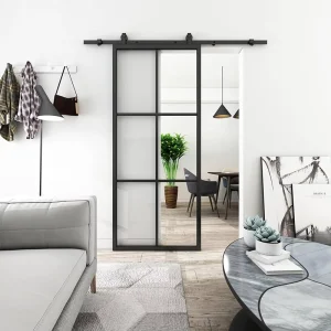 Custom 6Lites Modern Sliding Interior Steel Framed Glass Barn Doors for Houses Steel and Glass Loft Door for Home