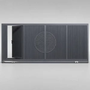 Custom Aluminium Sliding Gate with Embossed Circular Decoration