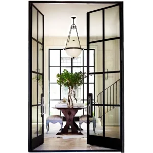 Custom Aluminum Exterior French Door With Tempered Glass Modern Balcony French Swing Door
