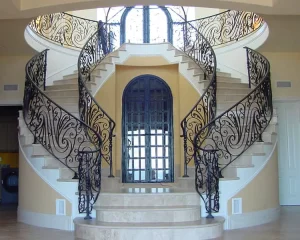 Custom Elegant Design Staircase Wrought Iron Handrails Corrosion Proof with Powder Sprayed Texture Italy Supplier