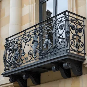 Custom Forged Wrought Iron Balcony Railing Classic French Scroll Design Ornamental Corbels Luxury Villa Facade Decor Coated