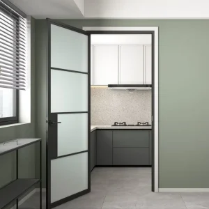 Custom Loft Style Black 4Lites Steel Glass Swing Door Fluted Iron Framed Double Interior Door With Glass