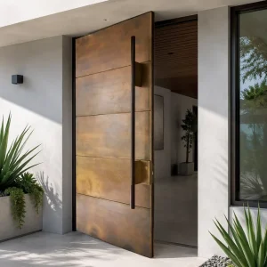 Custom Modern Wrought Iron Entry Door With Sidelights Exterior Front Door for Home Villa Project