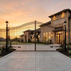 Custom Powder Coated Color Matched Decorative Double Leaf Entrance Steel Fence Gate