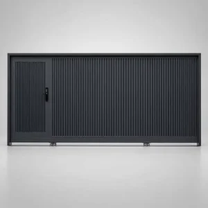 Custom Size Aluminium Sliding Gate with Full Vertical Strip Solid Panel for Villa Courtyard Entrances