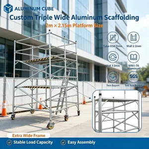 Custom Triple Wide Lightweight Industrial Aluminum Scaffolding Tower 2X2.15m Platform 6061-T6 Alloy 50.7mm Tube Mobile Rolling