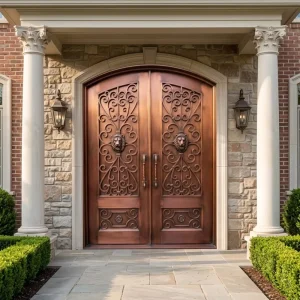 Customizable Copper aluminum steel Double door Steel lion Entrance Door with Metal Lattice Front Anti theft Door
