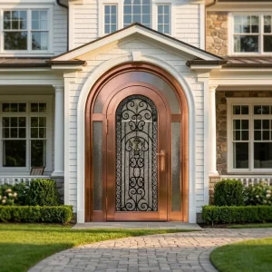 Customizable Modern Copper aluminum steel Double door Metal Entrance Door with Decorative Grille and Anti theft Feature