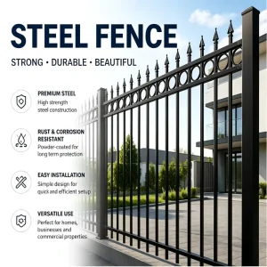 Customized Galvanized Black Powder-Coated Outdoor Ornamental Steel Fence Welded Privacy Safety Garden Fence