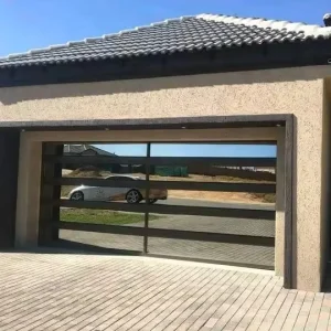 Customized Modern Design Waterproof Aluminum Tempered Glass Panel Automatic Electric Sliding Warehouse Garage Door