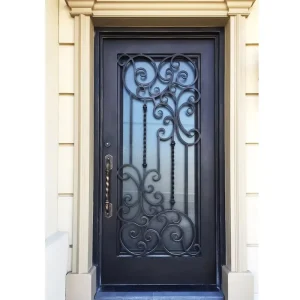 Customized Modern Villa Front Entry Steel Wrought Iron Door with Finished Surface Windproof Design and High Security