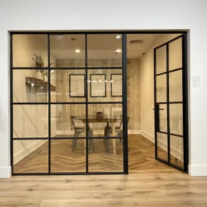 Customized Size Metal Framed French Wrought Iron Indoor Walls Divider Aluminium Glass Doors
