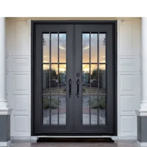 DERCHI Modern Exterior Security Metal Door Custom French Thermaly Broken Wrought Iron Double Entrance Door