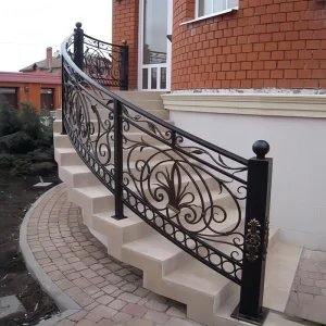 Decorative Curved Wrought Iron Stair Railings for Balcony Flooring Railings Rust Resistant Houston Villa