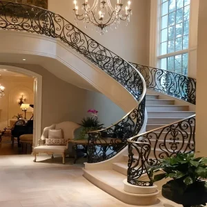 Decorative Curved Wrought Iron Stair Railings for Indoor Staircase