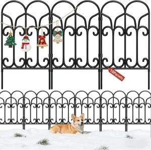 Decorative Iron Garden Fence Panels with Rustproof Wire Mesh Border Edging Stakes & Flower Bed Fencing for Yard Landscaping