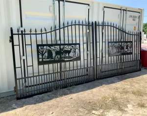Double Gate wrought iron driveway gate special design Metal Fence Gate System for Safety Steel Fence Gates