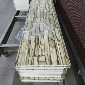 Double Sided Galvanized Steel Carved Decorative Wall Insulation Sandwich Panel 16mm PU Core Fireprooff Exterior Facade Siding
