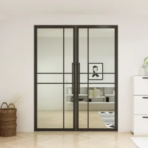 Double Steel Frame Sliding Glass Door with Hinges for Interior Use in Apartment Bedroom Kitchen Hotel