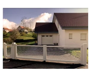 Double Swing Automatic Black Aluminum Driveway Gate with Security Fencing for Villa