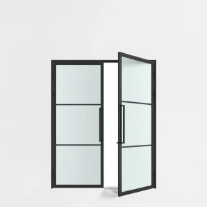 Double Swing Glass Door Metal Framed French Style Modern Apartment Side Opening Indoor Lock Interior Decoration Finished Surface
