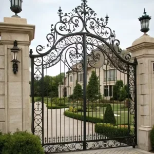 Double Wrought Iron Driveway Gate Steel Fence Gate