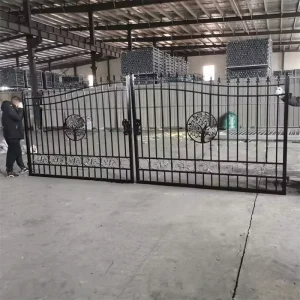 Driveway Gate Wrought Iron Double Swing Customized Security Durable