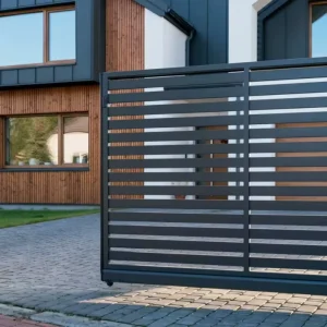 Durable Aluminum Sliding Gate with Black Finish, 6 ft Height, for Construction Sites and Houses