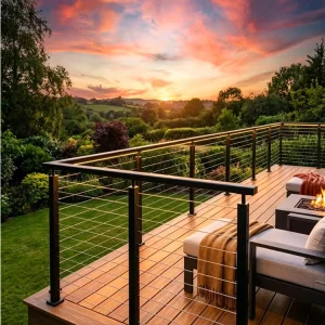 EKOO METAL Handrail Top Mounted Cable Railing Handrails for Stairs with Wood Stainless Balustrade