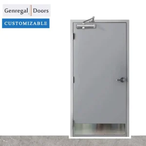EN1634 Standard Grey Steel Door Public Fire Proof Safety Rating Metal Door with Stainless Steel Kick Plate Traditional Design