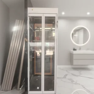 Elevator Part White Electric Single Folding Landing Door Residential Villa Glass Metal Frame