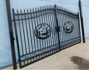 European Standard Bi-Parting 18ft Wrought Iron Driveway Gate with Deer Art for Villa