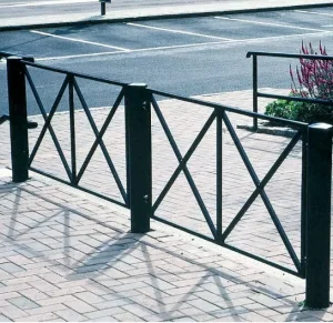 European Style X Cross Metal Fence Powder Coated for Commercial Plaza Separation