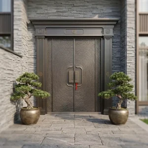 Exterior Chinese Circular Texture Carved Four Panel Security Door Luxury Courtyard Villa Entrance Aluminum Gate