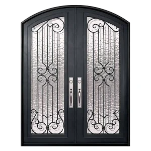 Exterior Security Arched Metal Door Design Customized Modern French Style Arches Top Wrought Iron Double Entry Doors