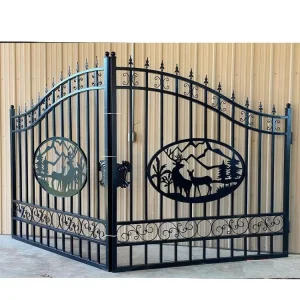 Factory Direct Modern Deer Design 16FT/20FT Wrought Iron Driveway Main Gate
