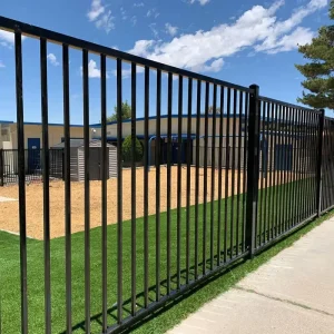 Factory Direct Zinc Steel Security Fence Panels 2.4m Galvanized Commercial Industrial Yard Fence Anti-Climb 3D Modeling