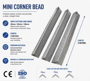 Factory Mini Galvanized Steel Corner Bead Light Weight Perforated Corner Bead for Construction Plaster Work