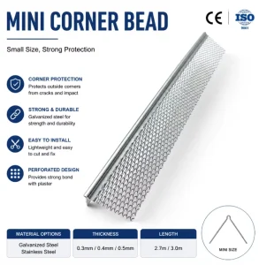 Factory Mini Galvanized Steel Corner Bead Light Weight Perforated Corner Bead for Construction Plaster Work