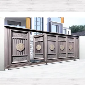 Factory-Produced Double Swing Driveway Gate and Aluminum Fence for Private Villa, 3D Modeling Service Included
