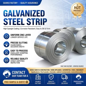 Factory Suppliers DX51D Z275 Zinc Coated GI Strip S220GD Hot Dipped Galvanized Steel Strip for Cable Armoring and Construction