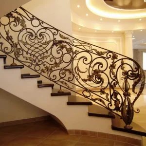Fancy Golden Antique Indoor Curved Stair Wrought Iron Railing Interior Railings