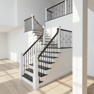 Farmhouse Stair Railing System Wrought Iron Baluster Wood Handrail White Newel Post for American Villa Home
