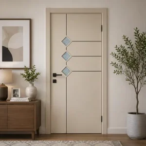 Film Wrapped Door With Built in Decorative Glass Strips Ornaments Multiple Custom Sizes Wear Resistant Long Lifespan ISO