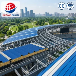 Fireproof Rock Wool Sandwich Roof 50mm Tongue Groove Corrugated Galvanized Steel Roofing Sheet Modern Eco Friendly