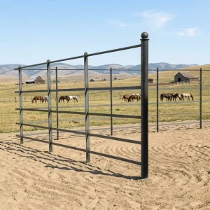 Flat Round Bar Farm Livestock Panels with Vertical Posts Metal Garden Deer Fence and Gate
