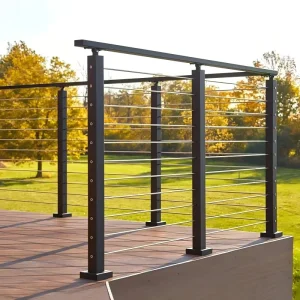 Flooring Mounted Stainless Steel Matte Black Cable Railing Level Line Post for Deck Balcony Staircase