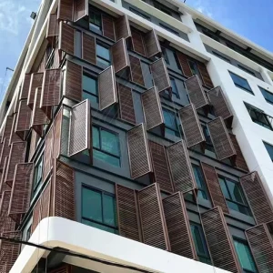 Folding Shading Facade System Metal Plantation Shutters Aluminum Louver Cladding